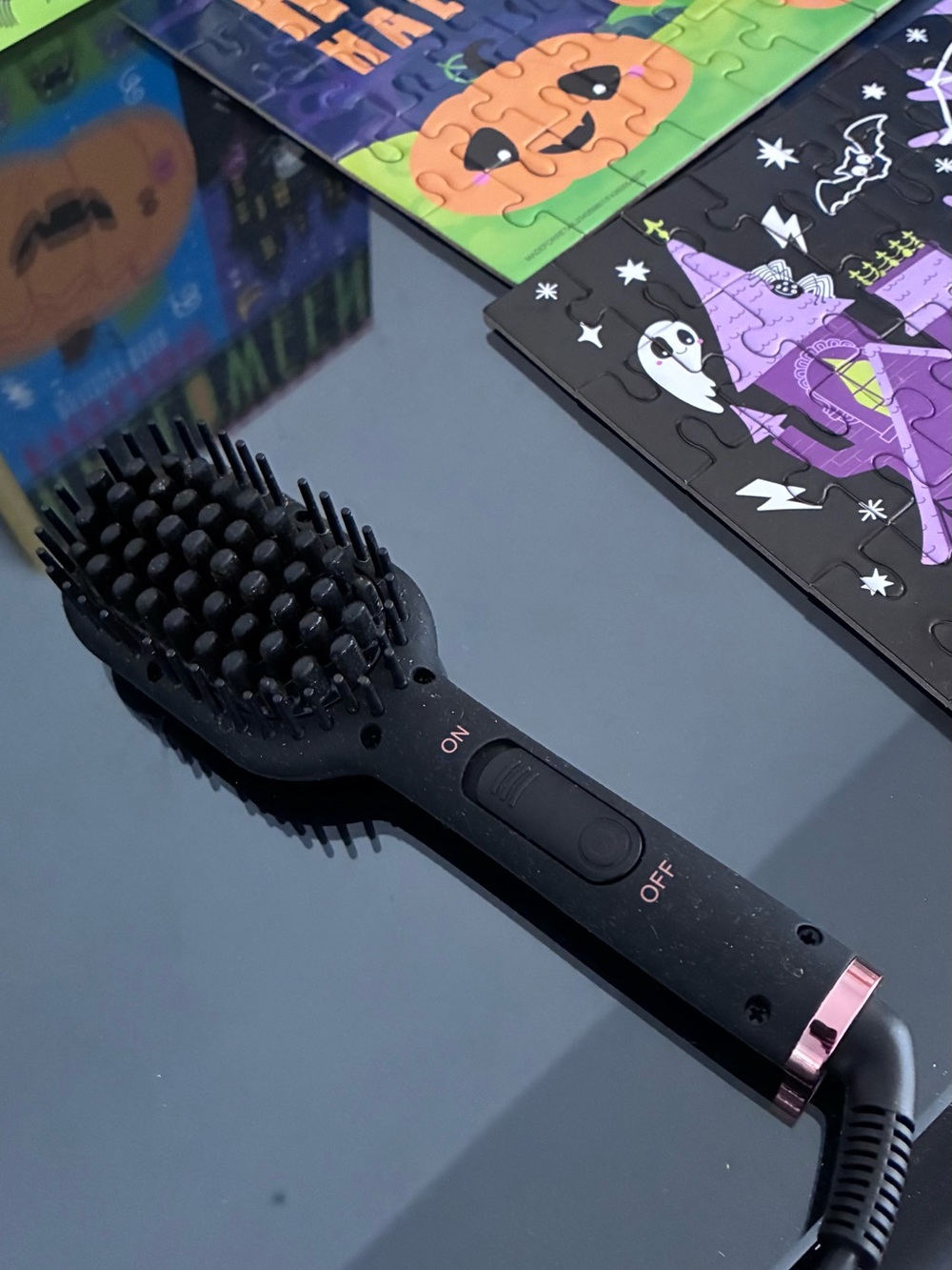 Amika Black Heated Straightening Brush with Pink Accent - Women Hair -mini